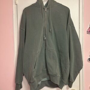 Brandy Melville Oversized Zip Up Hoodie Grayish Green